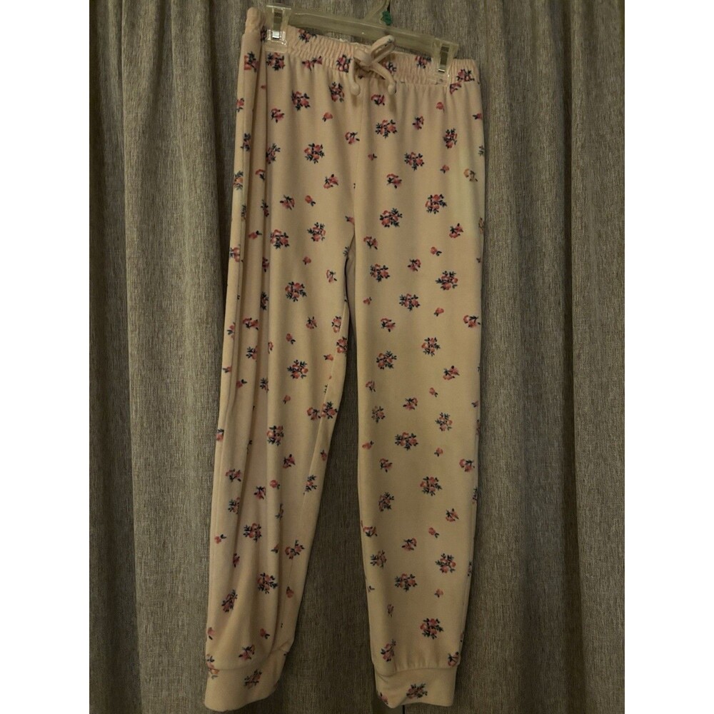 btween Girls Floral Velour Jogger Pants Beige Pink Blue Adjustable Waist Size M